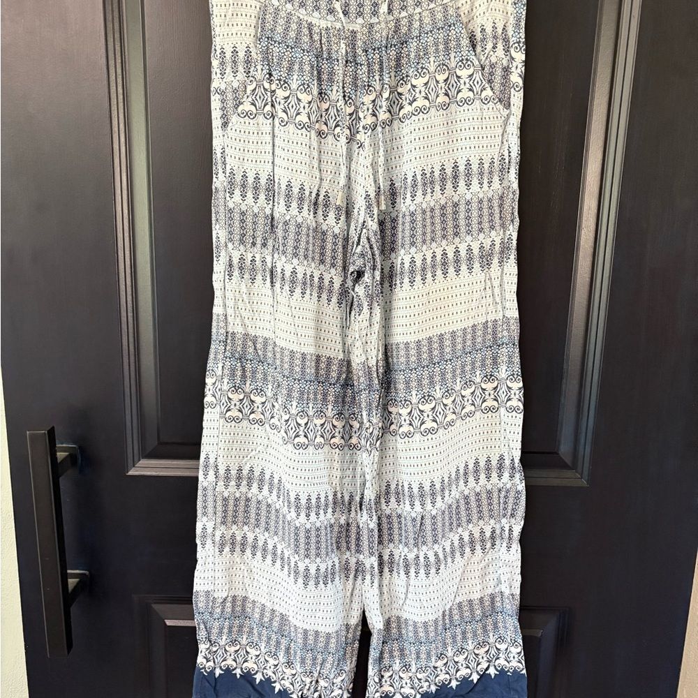 Primark Patterned Wide-Leg Pants in Blue and White